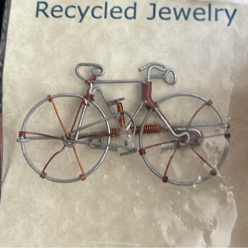 Fair Trade Recycled Jewelry BIKE Brooch.  MA